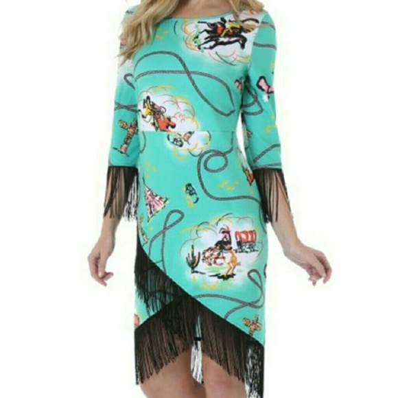 Wrangler Dresses & Skirts - WRANGLER Green Cowgirl Western Fringe Dress